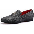 Santimon Mens US 6 Black Metal Tassels Glitter Sequin Slip On Loafers Shoes
