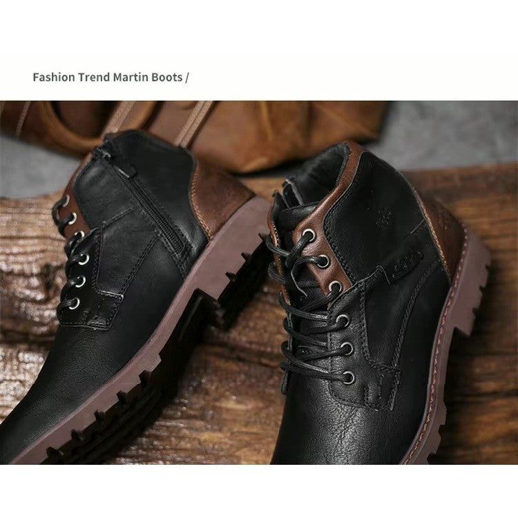 Men's US 15 Black Ankle Boots Lace Up Oxford Faux Leather Motorcycle Boots Com