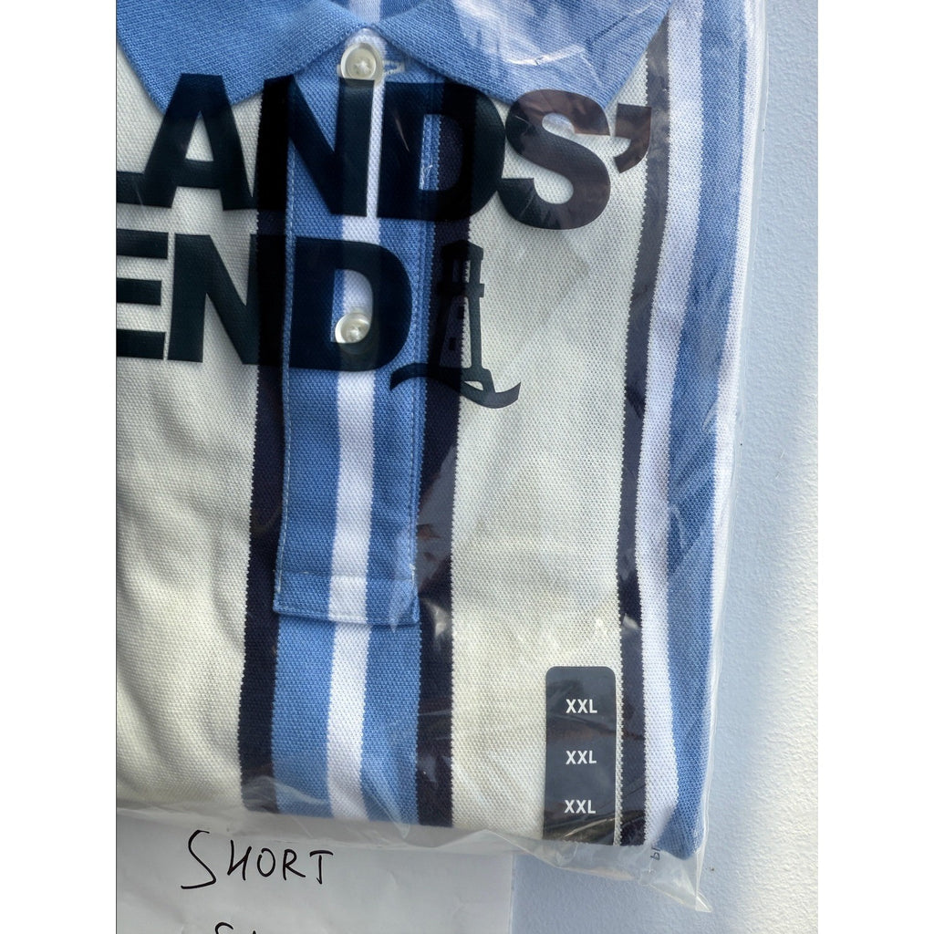 2 Pack Lands' End Mens Polo SS - 2XL/T Golden & 2XL Ivory/Chi Blue Striped