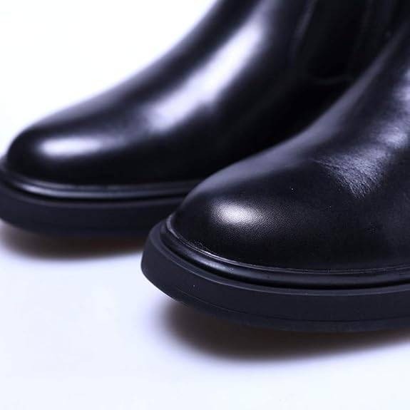 Santimon Men's US 8 Black Leather Zipper Winter Fur Lined Mid-Calf Dress Boots