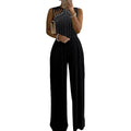 MSRP $52 CHICME Women's M One Piece Jumpsuit Rhinestone Cutout Ruched Wide