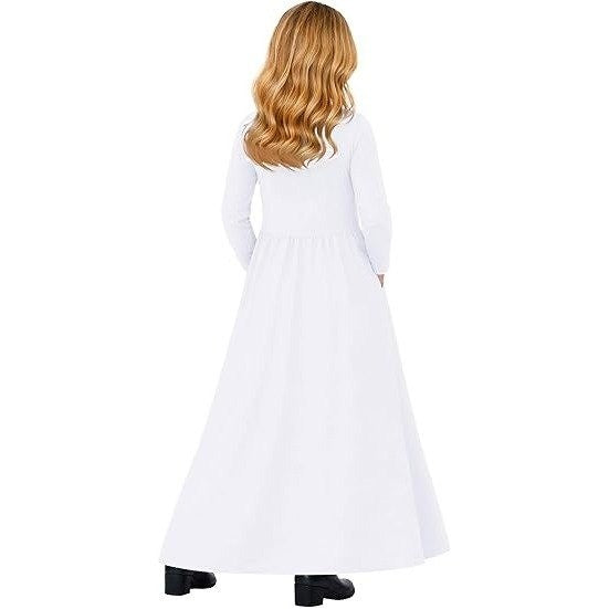 MSRP $26 Deerose Girls White 2XL 13-14Y Summer Maxi Dress w/ Pockets Long Sleev