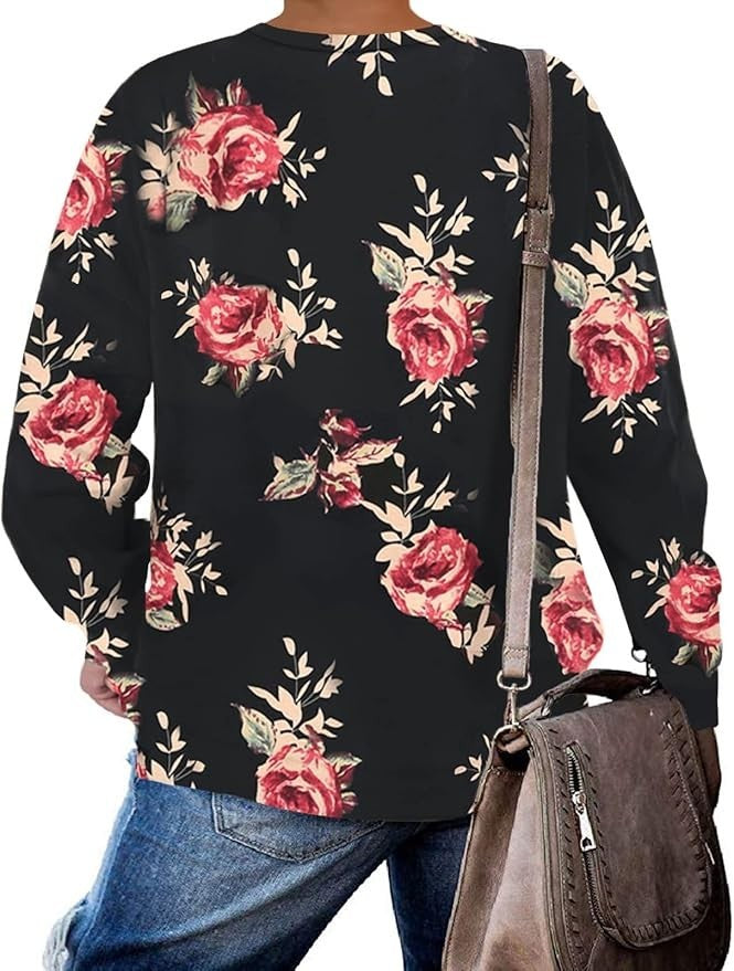 DOLNINE Women's Plus-Size 14W-16W Sweatshirt Casual Top Side Slit Pullover Shirt