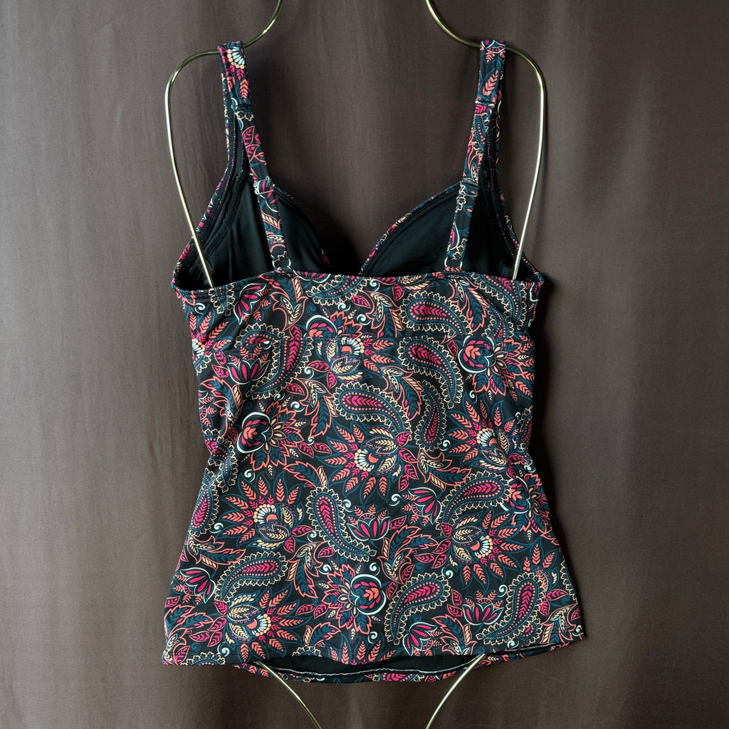 Lands' End Women's 2 V-Neck Wrap Underwire Tankini Swimsuit Top Paisley Floral P