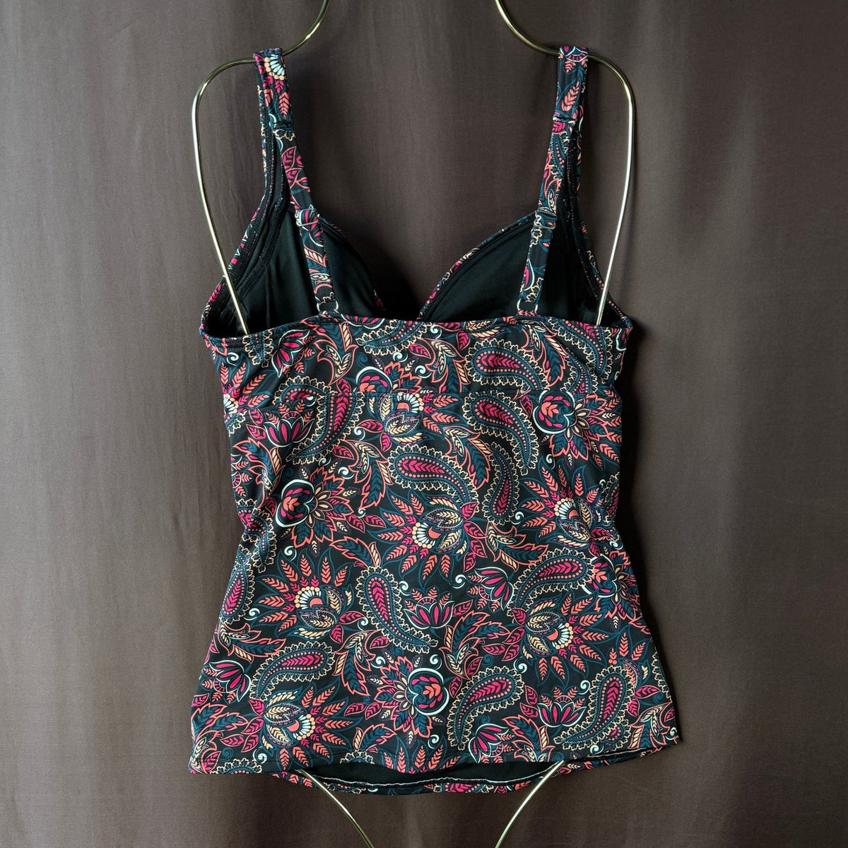 Lands' End Women's 2 V-Neck Wrap Underwire Tankini Swimsuit Top Paisley Floral P