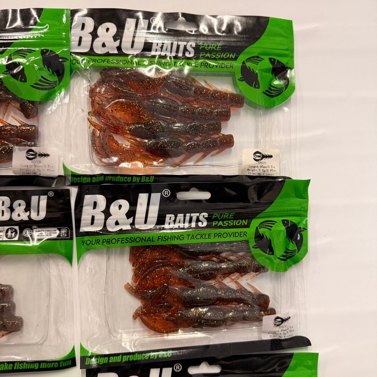 Set of 6 B&U Baits 2.7" & 3.7" Soft Plastic Floating Crawfish Shrimp Fishing