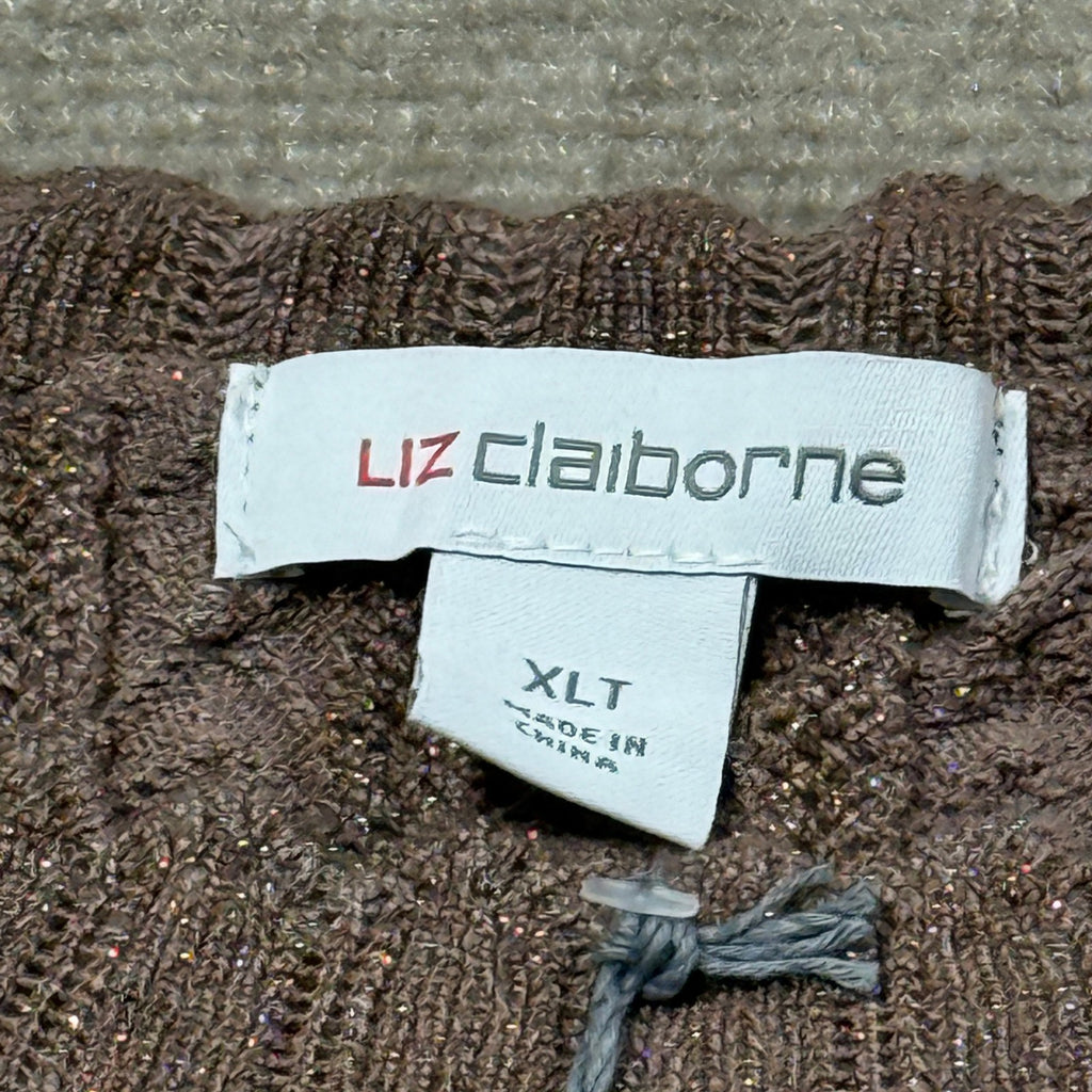 MSRP $48 Liz Claiborne Womens XL Tall Coffee Pullover Sweater Short Sleeve Scall