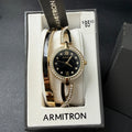 MSRP $85 Armitron 75/5720 Women's Gold/Black Tone Watch and Bracelet Set New B