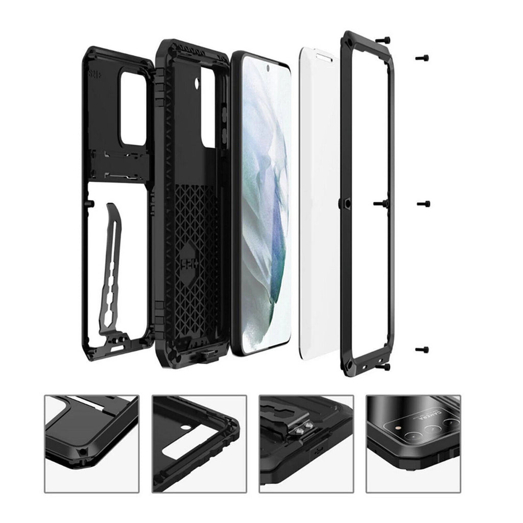 Aluminium Shockproof Case for Samsung S21, S21+, S21U-S23U Built-in Tempered