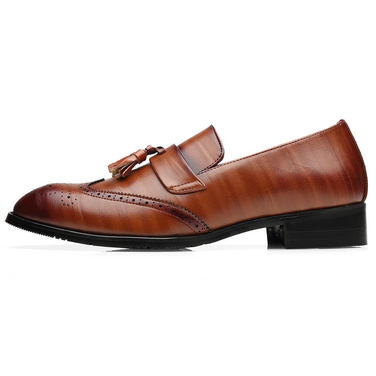Santimon Men's US 7.5 Brown Wingtip Tassel Smoking Loafers Slip On Dress Shoes