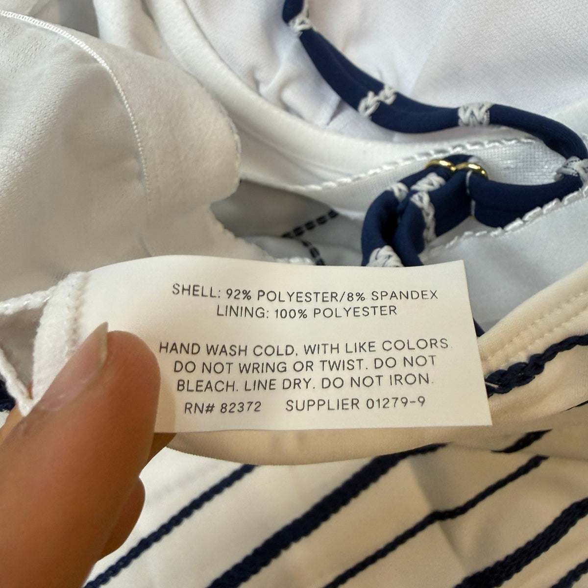 Liz Claiborne Womens 8 Blue White Striped Twist Front Tankini Top Swimsuit