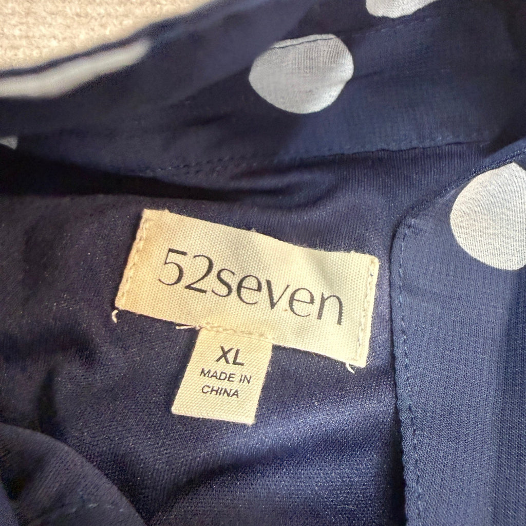 MSRP $89 52Seven Womens XL Navy White Dots Short Sleeve Midi Shirt Dress