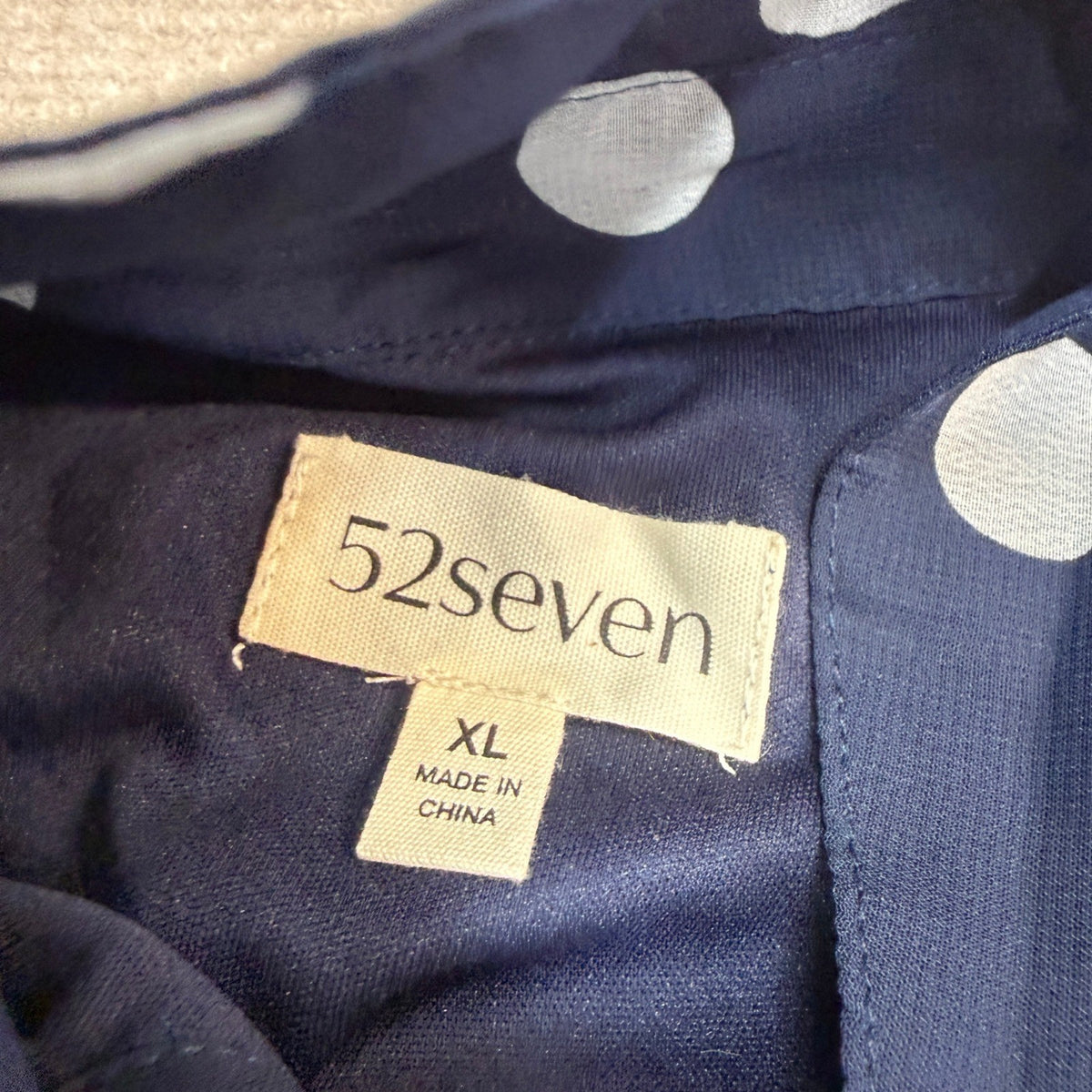 MSRP $89 52Seven Womens XL Navy White Dots Short Sleeve Midi Shirt Dress