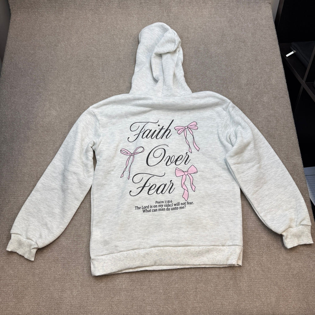 MSRP $43 SweatyRocks Women's M Grey Y2k Bow Graphic Long Sleeve Hoodies Faith