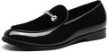 Santimon Men's US 10 Black Casual Smoking Loafers Suede Patent Leather Shoes
