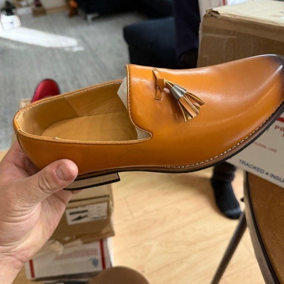 Santimon Men's US 7 Tan Classic Plain Tassel Loafers Casual Slip On Shoes