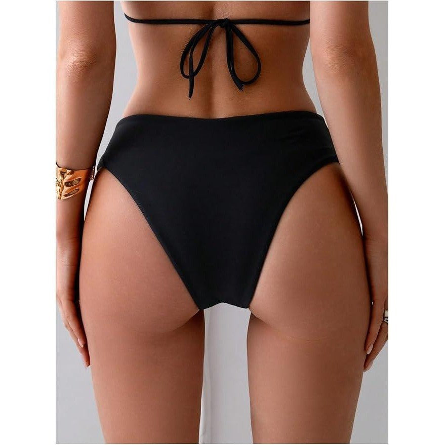 MSRP $33 GORGLITTER Women's L Cheeky High Waisted Ruched Thong Bikini