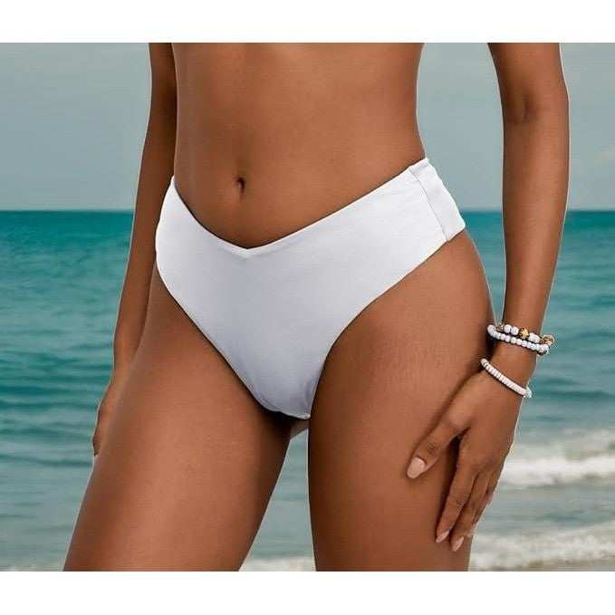 MSRP $25 geluboao Women's White L Bikini Bottom Sexy V Cut High Cut Swimsuit Hi