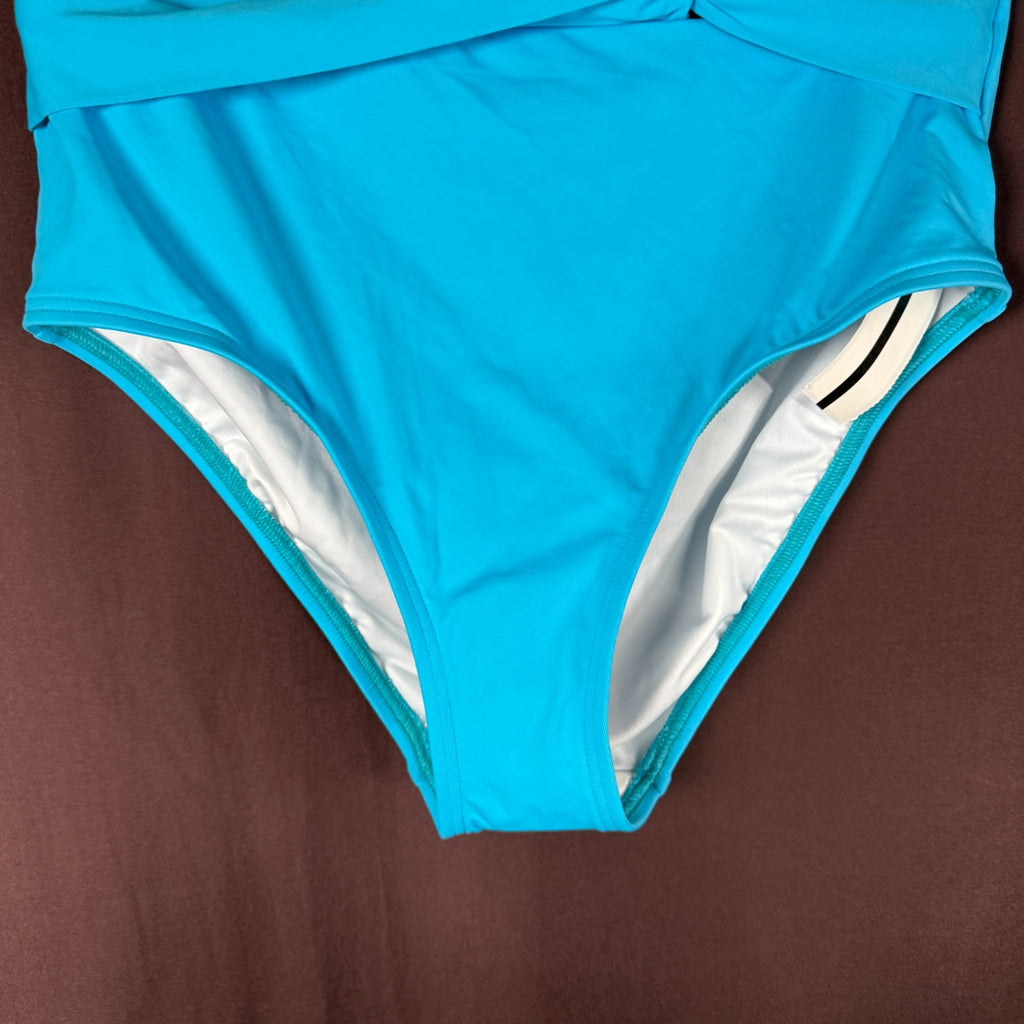 Lands' End Women's 14, 8-14 LONG Twist-Front Retro High-Waist Bikini Bottoms Tur