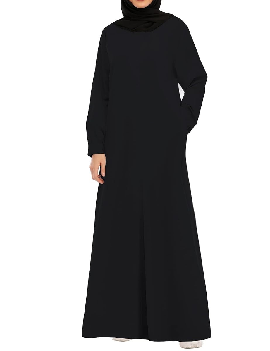 Abetteric Womens Long Sleeve Ethnic Style Zipper Muslim Dress Abaya with Hijab