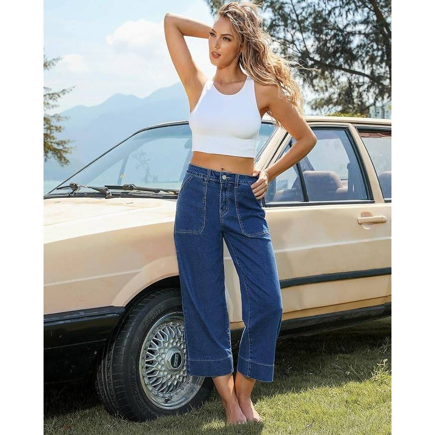 MSRP $47 GRAPENT Women's XL Capri Jeans High Waisted Wide Leg Strechy Loose