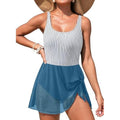 MSRP $36 Aleumdr Womens XL Sky Blue Stripe One Piece Swimdress Swimsuit Tumm