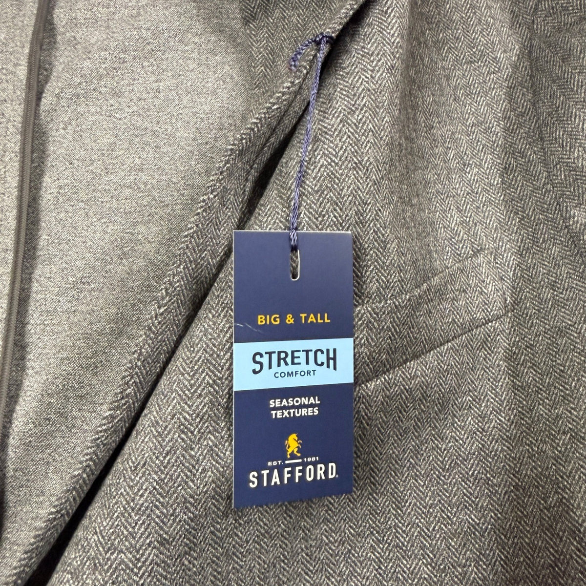 MSRP $188 Stafford Mens 52 Big Long Charcoal Hb Classic Fit Sport Coat