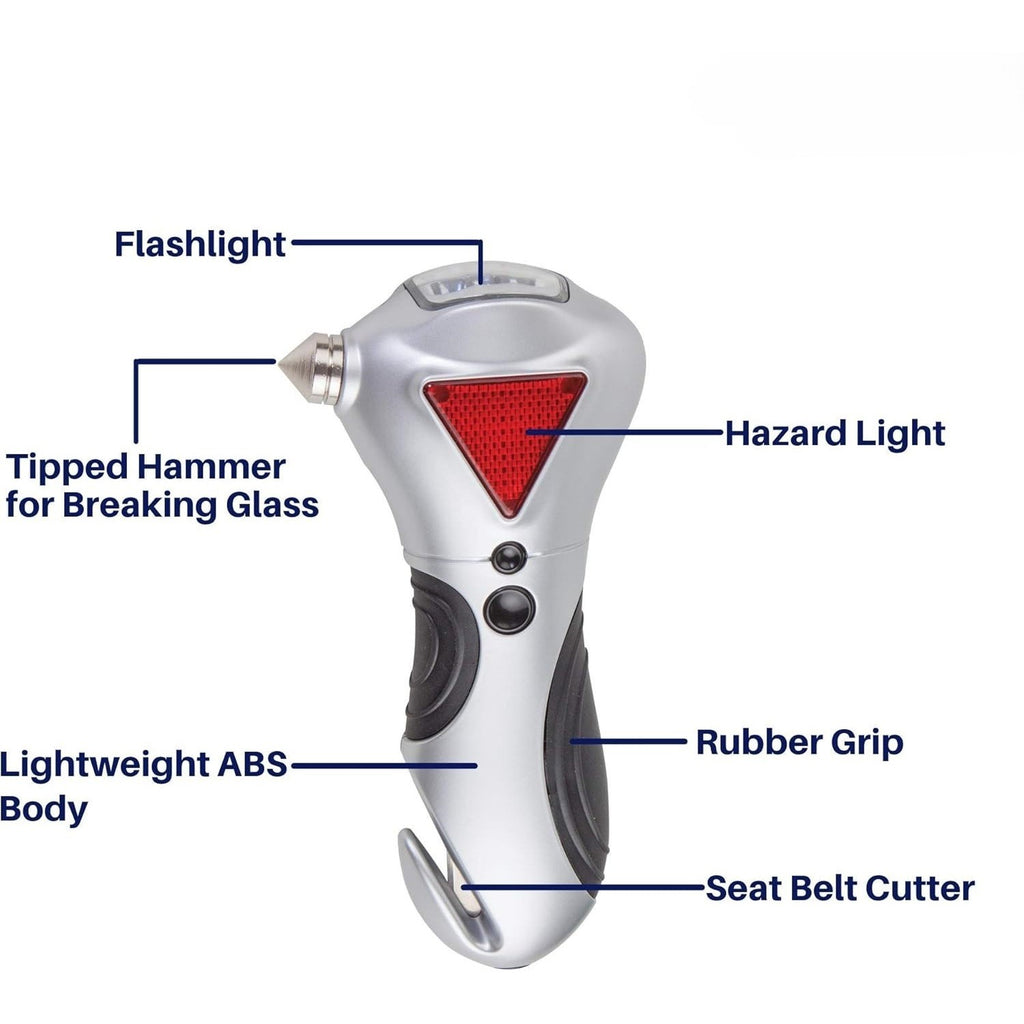 4-in-1 Car Escape Tool - Window Breaker, Seat Belt Cutter, Flashing Hazard Lig