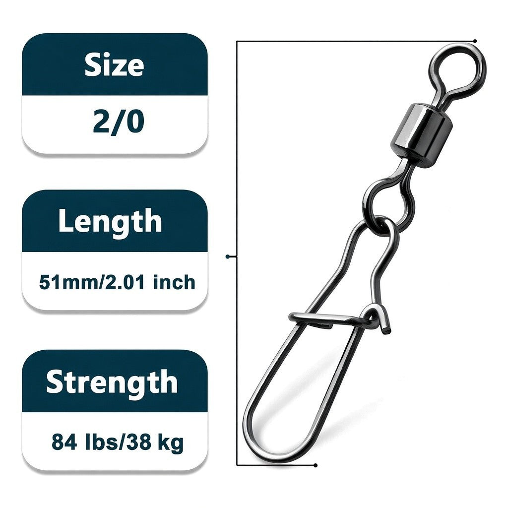 Pack of 250 Fishing Connector Rolling Swivels Barrel Bearing with Snap Fit