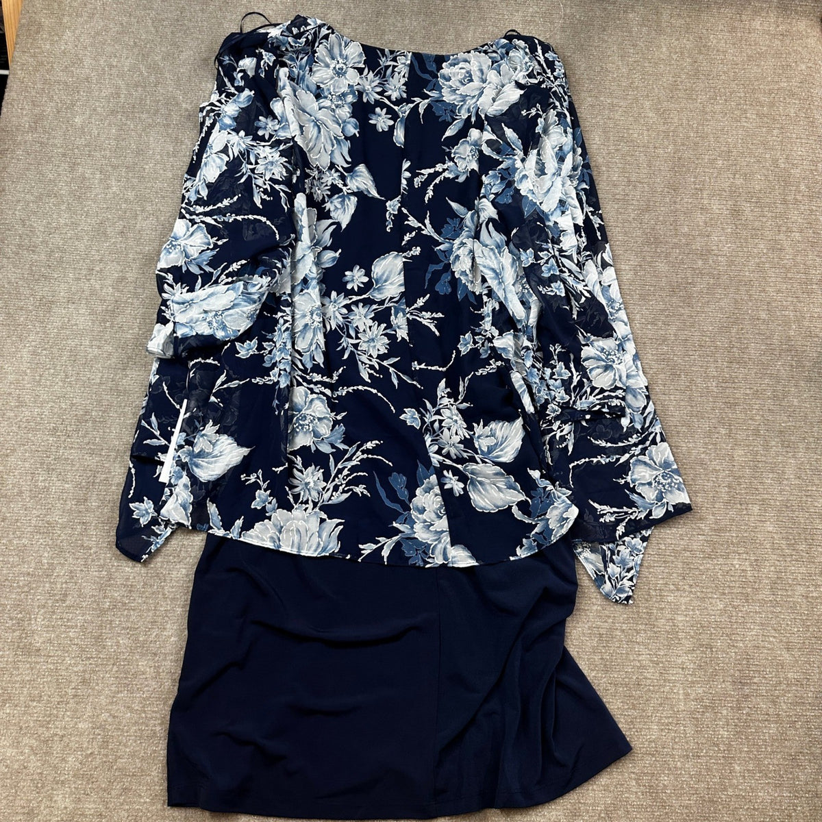 Studio One Womens XL Navy Denim 3/4 Sleeve Floral Faux-Jacket Dress With Removab