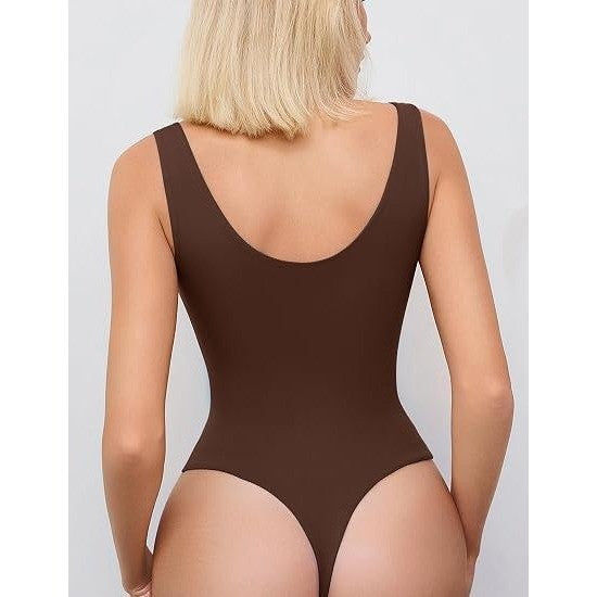 MSRP $26 Avidlove Women's M Brown Sexy Plunge Deep V Neck Bodysuit Double Lined
