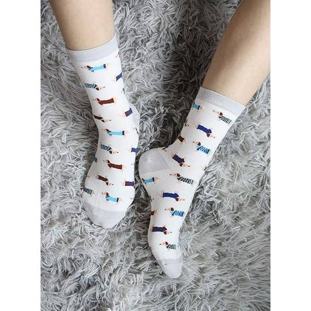 Set of 3 Women's Haute Dachshund Dog Socks Casual Crew Socks Animal