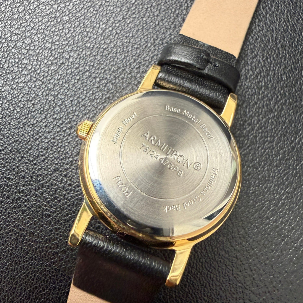 MSRP $40 Armitron Women's 75/2447GPB Diamond Black Leather Strap Quartz