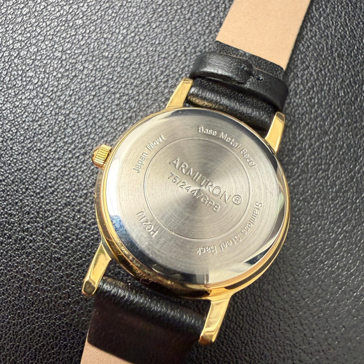 MSRP $40 Armitron Women's 75/2447GPB Diamond Black Leather Strap Quartz