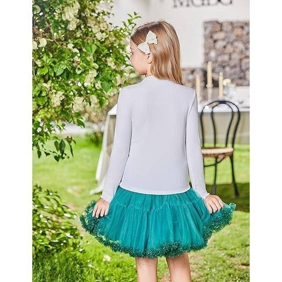 Set of 2 MSRP $26 Arshiner Girl's 11-12Y White Lettuce Trim Mock Neck Long Sleev