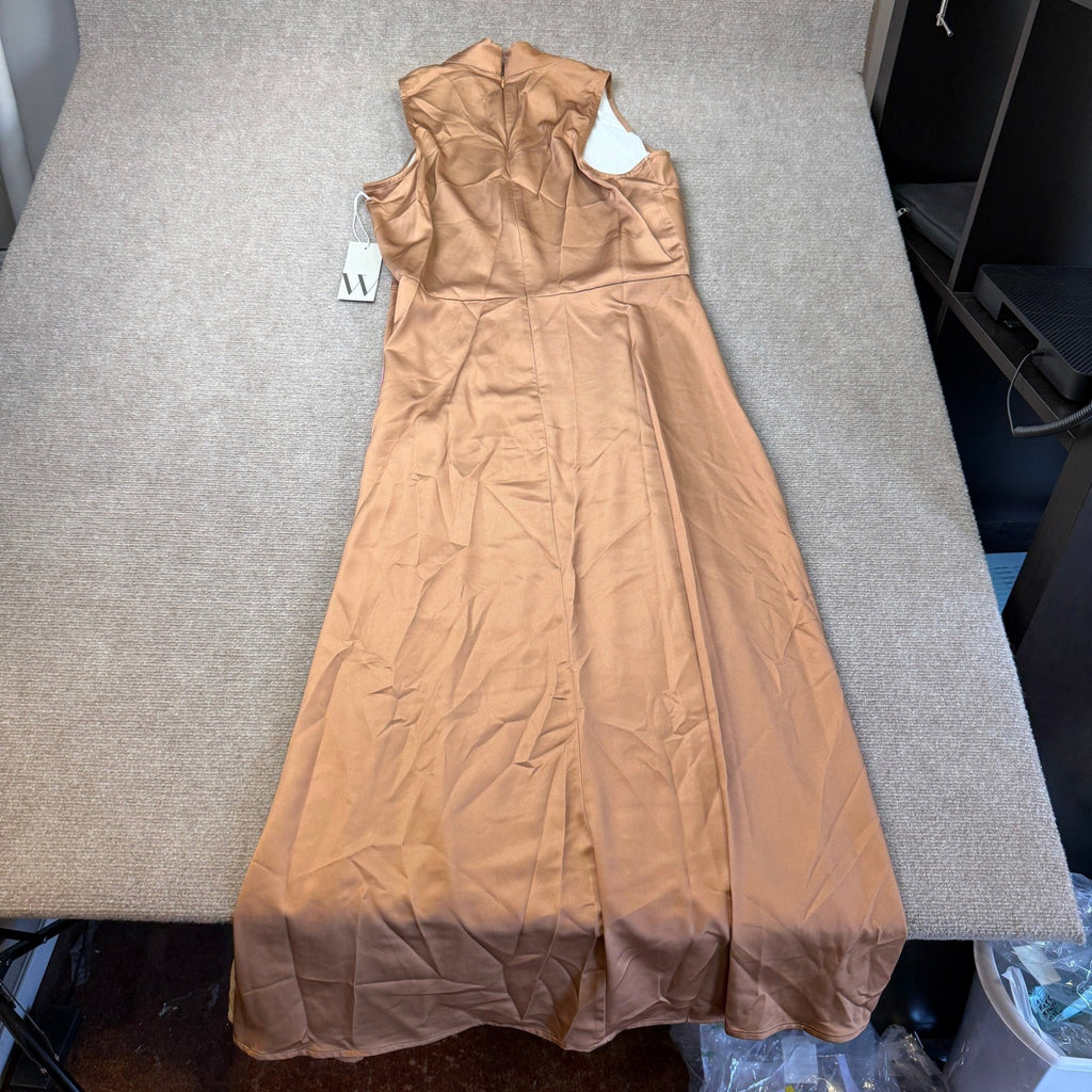 MSRP $108 Worthington Womens L Tan Pink Floral Print Dress High Neck Sleeveless
