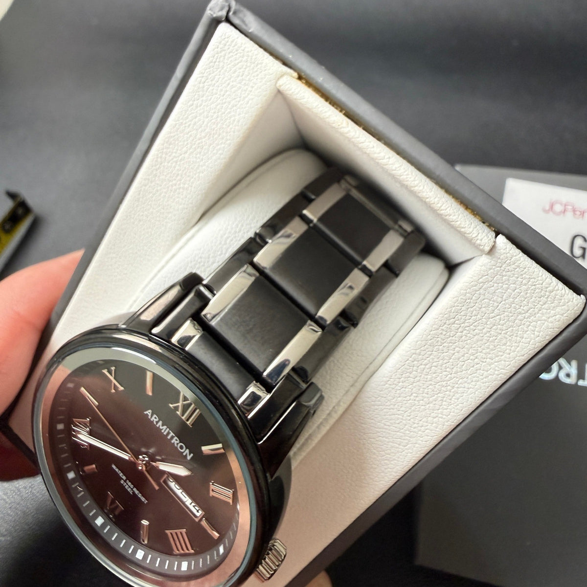 Armitron 20/4935TB Mens Day/Date Black/Silver Tone Bracelet Watch New Battery