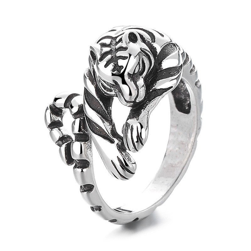 Tiger Open Ring Men's Women's Punk Jewelry Stainless Steel Size 8 Adjustable 7-9