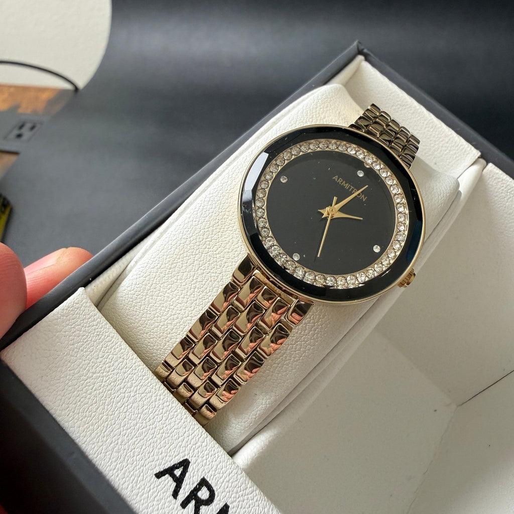 MSRP $100 Armitron 75/5796GP Womens Crystal Accented Bracelet Watch and Jewelr