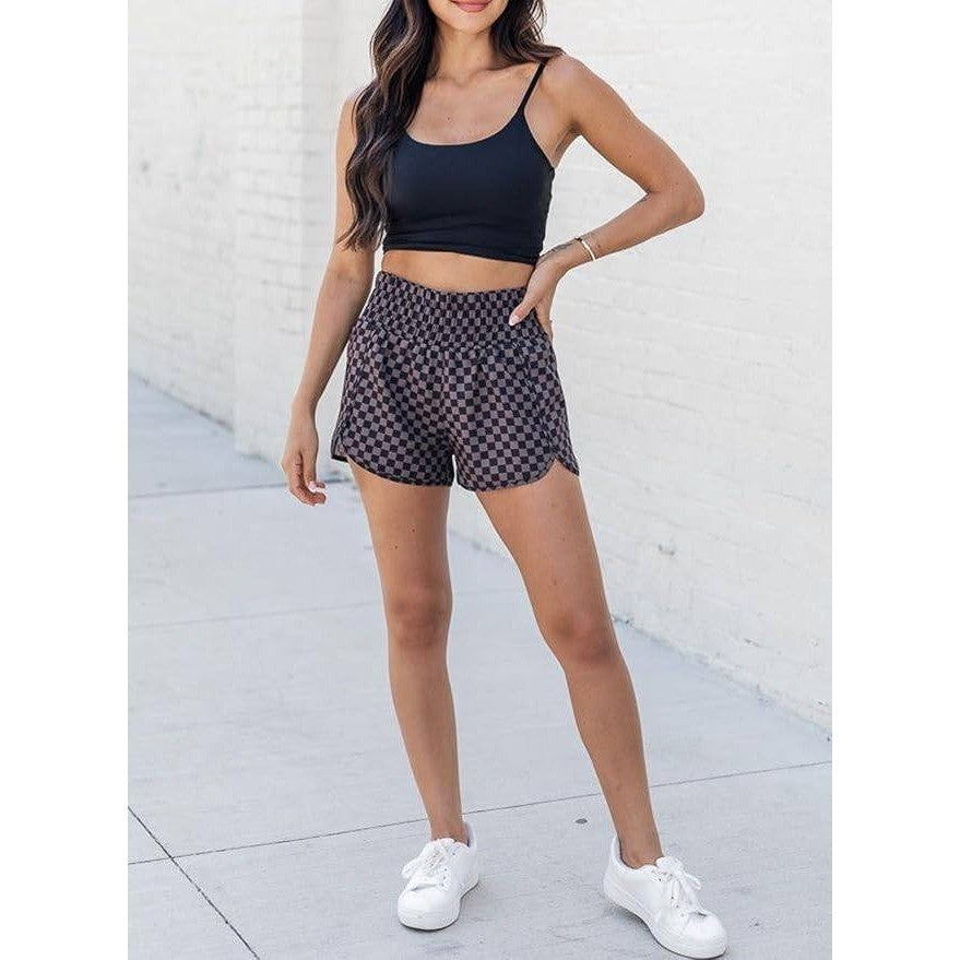 MSRP $19 SELINK Women's M Casual Black Plaid High Waisted Athletic Shorts