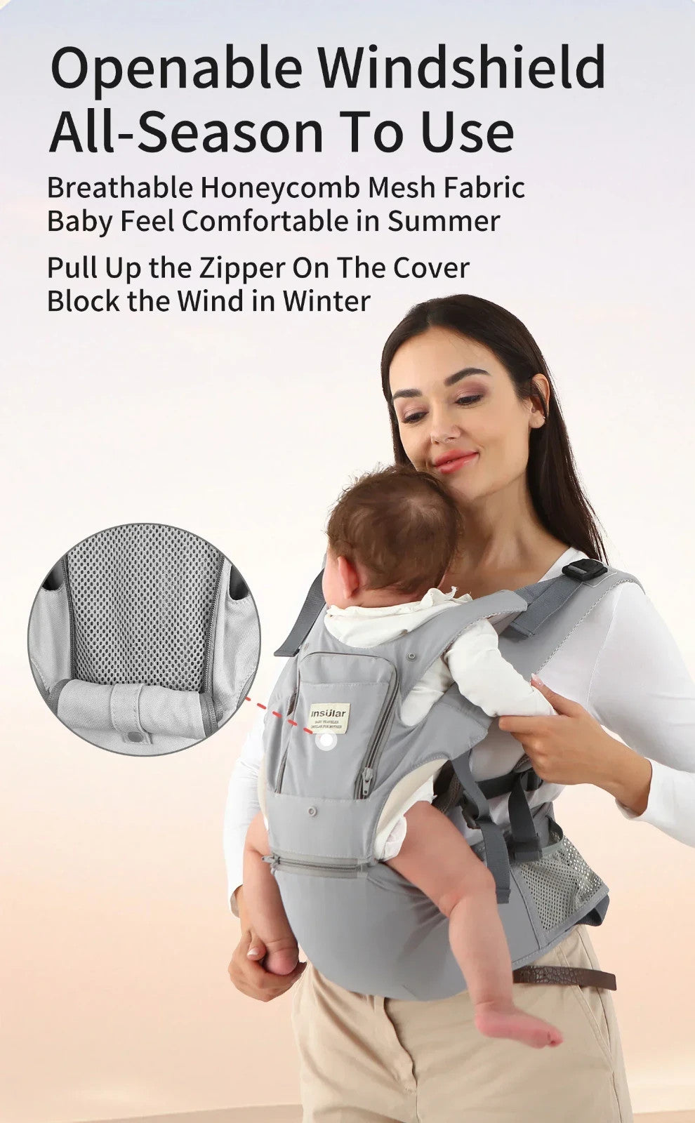 Insular 3-In-1 Ergonomic Baby Carrier For Newborn to Toddler w/ Hip Seat - Breat
