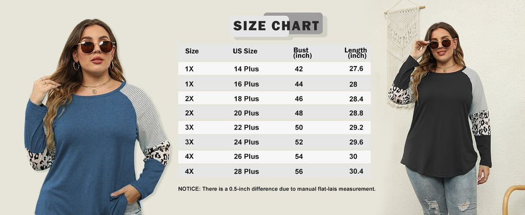 ROSRISS Womens Plus Size 16W Tops Long Sleeve Leopard Print Striped Color Block