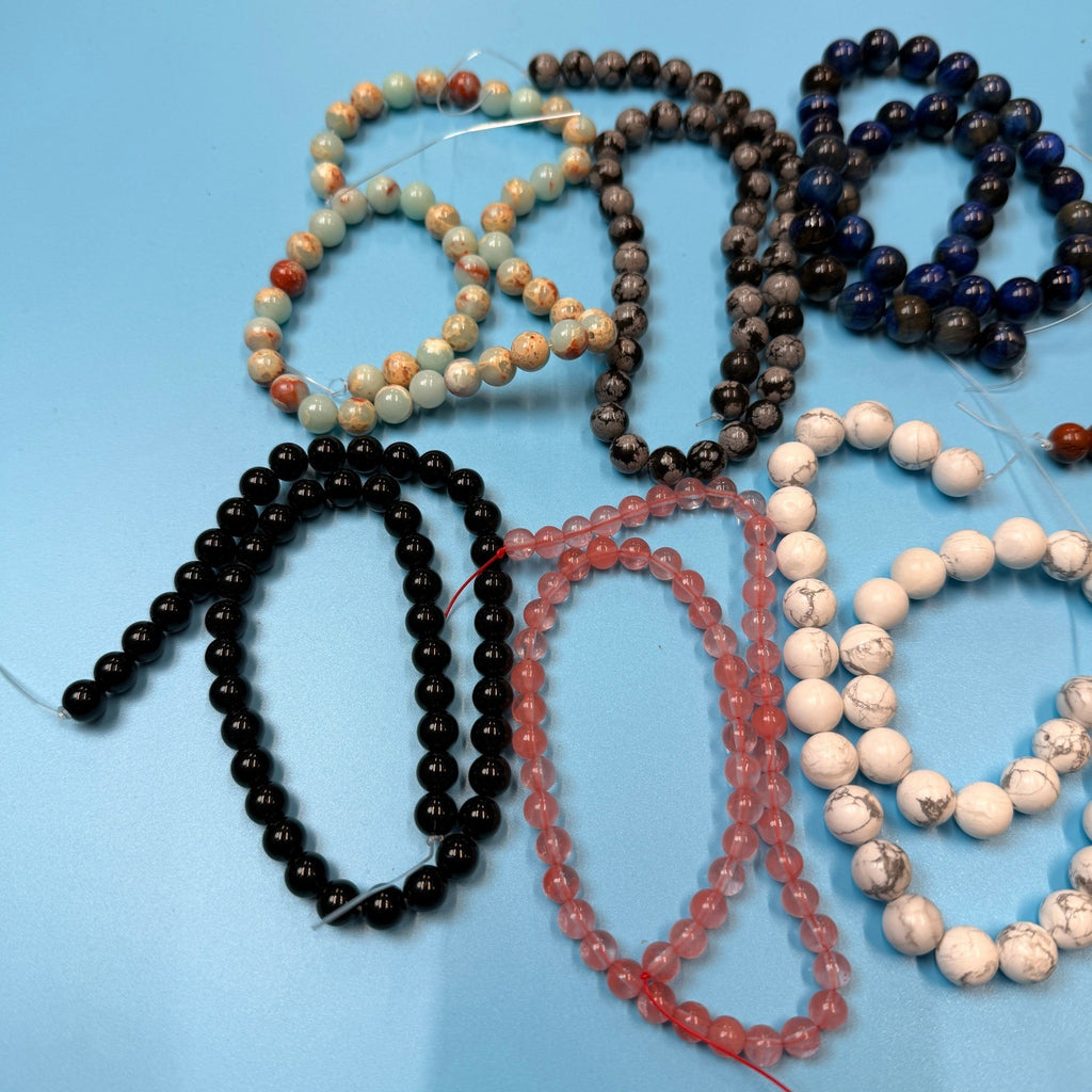 Set of 10 Natural Gemstone Round Beads Strands 15" Sizes 6,8,10 mm 14oz №B19