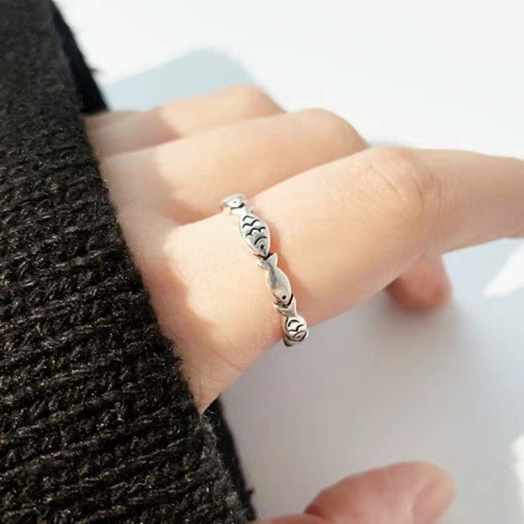 Silver Tone Fish Ring Women's Cute Animal Boho Jewelry Stainless Steel Size 7