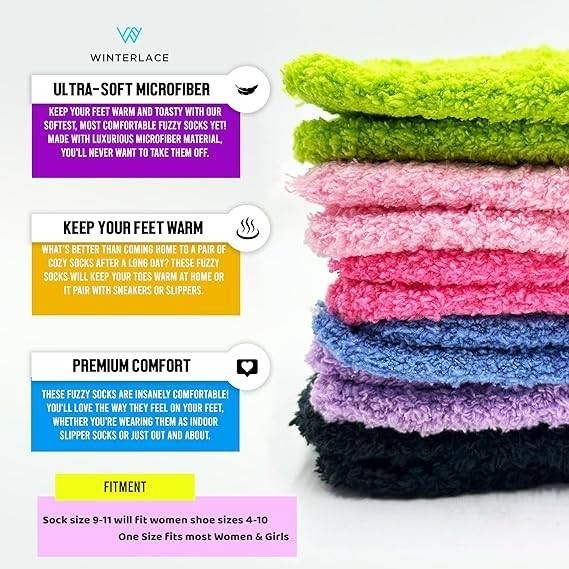 Set of 12 Winterlace Women's Fuzzy Socks Cozy Winter Warm Plush Soft Fluffy
