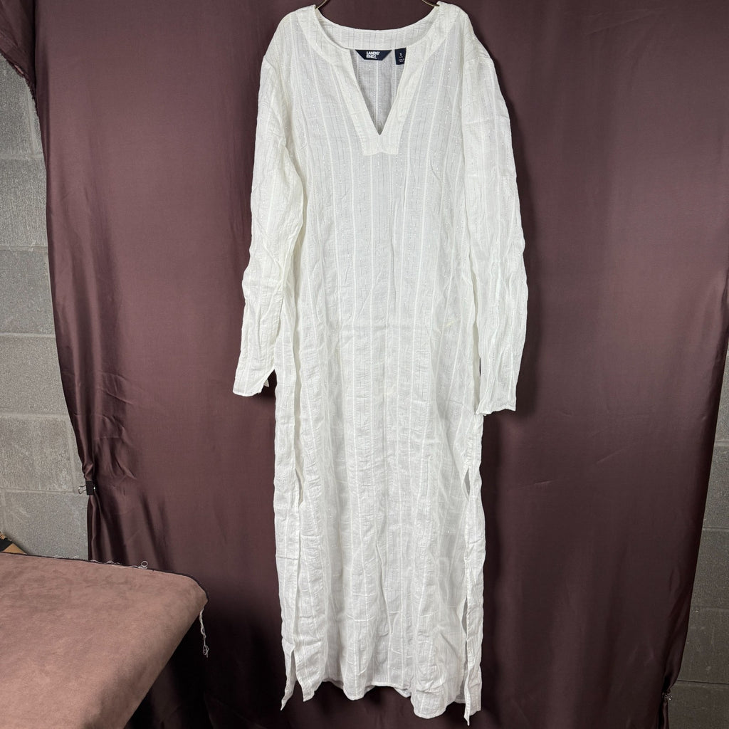 Lands' End Women's S-1X Texture V-Neck Long Sleeve Maxi Cover-up Dress