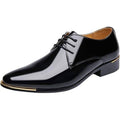 Santimon Men's US 8 Black Patent Leather Lace Up Pointed Toe Oxford Shoes