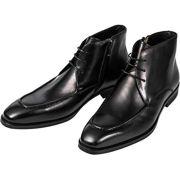 Santimon Men's US 6 Black Leather Casual Lace Up Side Zip Ankle Dress Boots