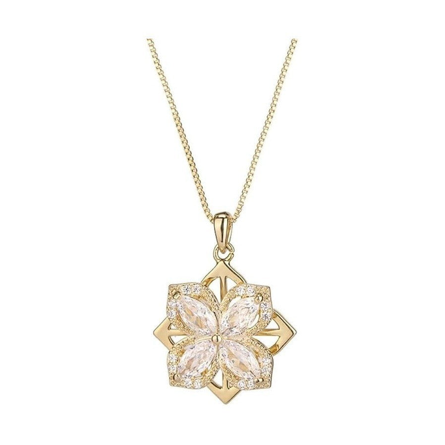 Four Leaf Clover Necklace Gold Tone Rotating Pendant Vintage Style for Women Zi