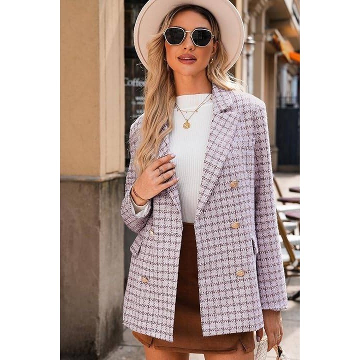 MSRP $52 Happy Sailed Women's 2XL Plaid Tweed Blazer Dressy Casual Long Sleeve